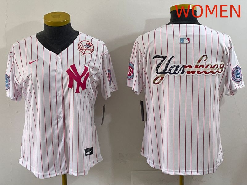Women 2025 New York Yankees Blank White Stripe Joint Name Nike MLB Jersey style 6